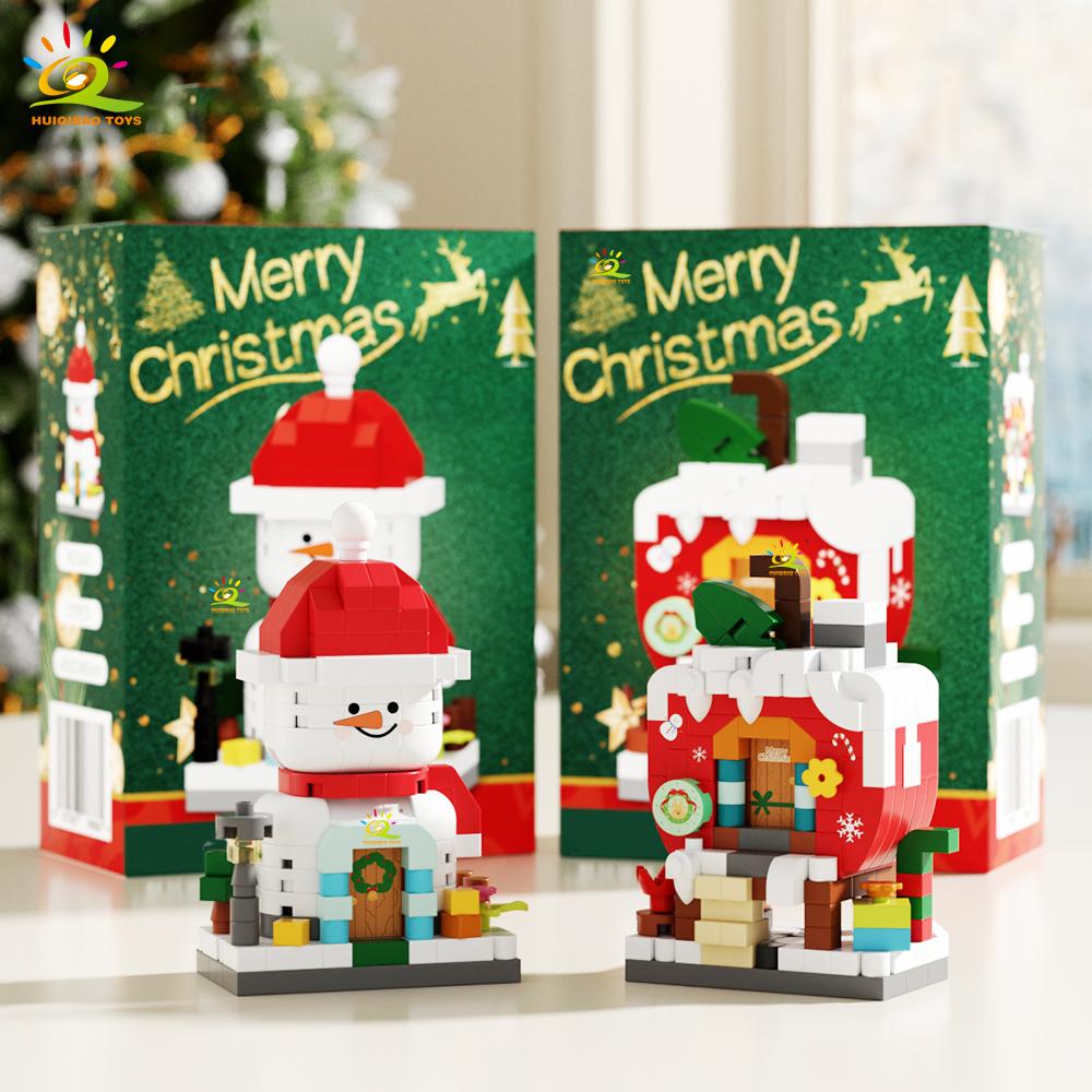 HUIQIBAO MOC Christmas Santa Claus House Building Blocks City Snow Man Candy Home Xmas Tree Brick Set Toy for Children Kids Gift