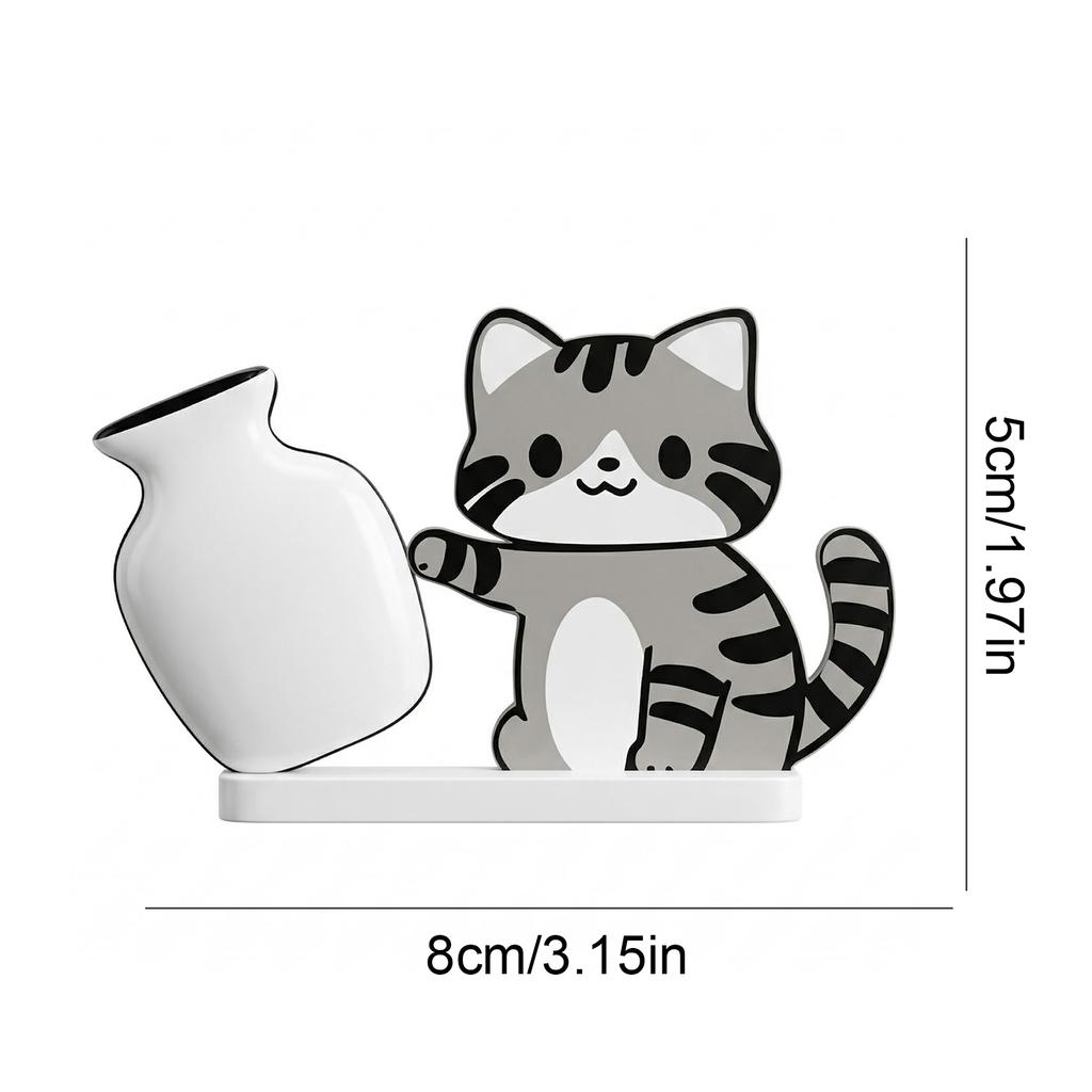 Acrylic Cat Whiskers Collection Ornament Cartoon Cat Hair Storage Memorial Box Cat Pushing Vase Decor Refrigerator Magnet