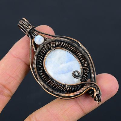 Pietra di luna arcobaleno, pietra preziosa di pietra di luna, filo di rame puro avvolto in gioielli con ciondolo fatti a mano di design, regalo per lei