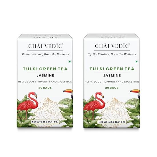 Samaara Chai Vedic Tea | Jasmine Tulsi Green Tea | 20 Tea Bags | Pack of 2