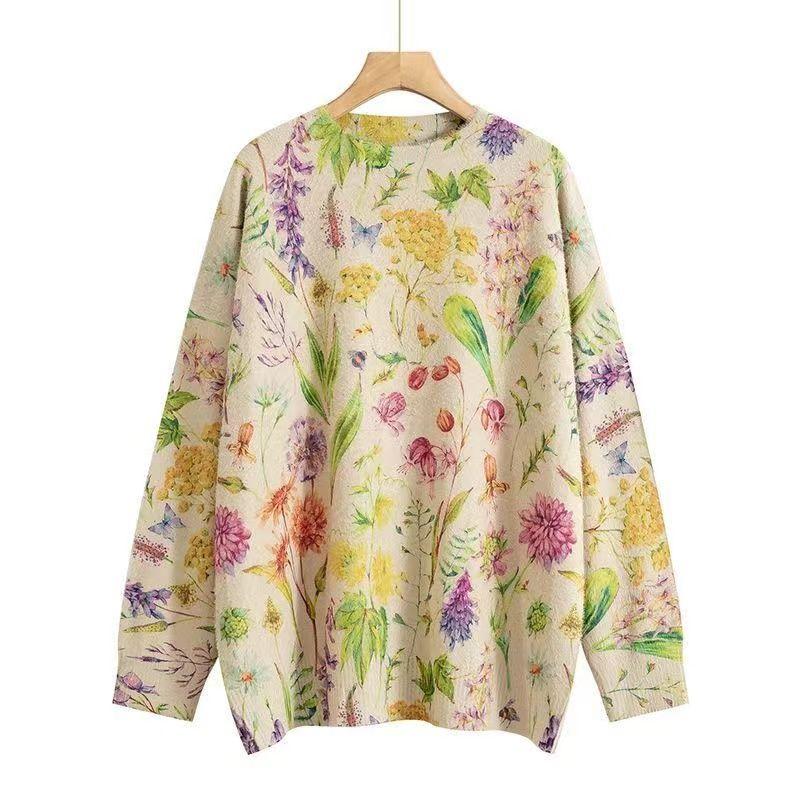 Umělecký svetr z imitace norkové kožešiny Retro etnický styl Podzim Zima Volný pulovr Dámský kulatý výstřih Populární pletený svetr pro ženy