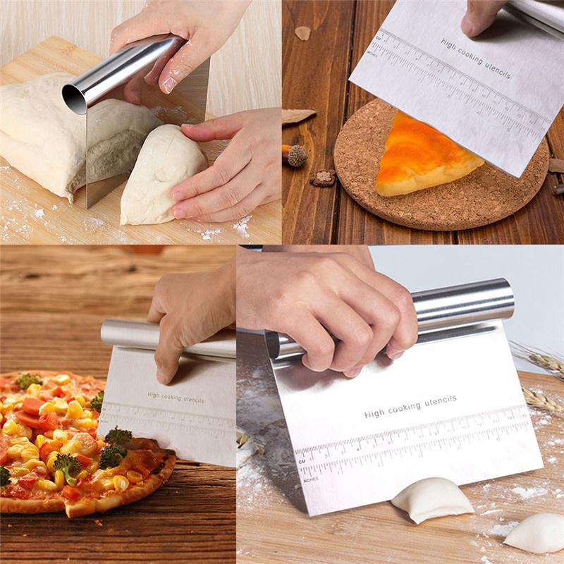 Uxcell Stainless Steel Household Kitchen Gadgets Pastry Scraper Cutter Chopper Baking, Bread Dough, Cake Fondant, Icing Silver Tone