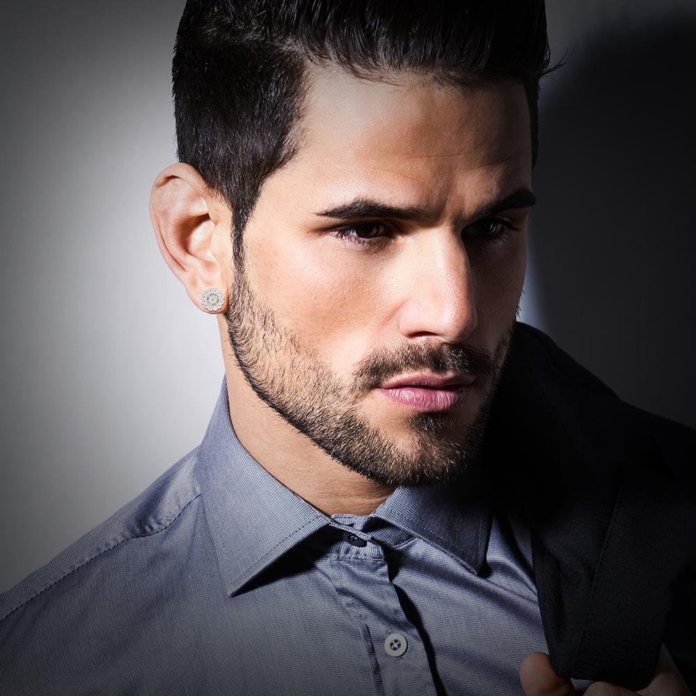 Hip Hop Moissanite 925 Sterling Silver Round Mens Stud Earrings Silver Jewelry