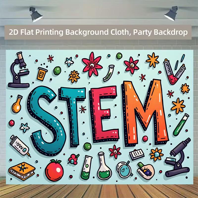 2D Colorful STEM Banner Backdrop for Science Themed Birthday Party Supplies