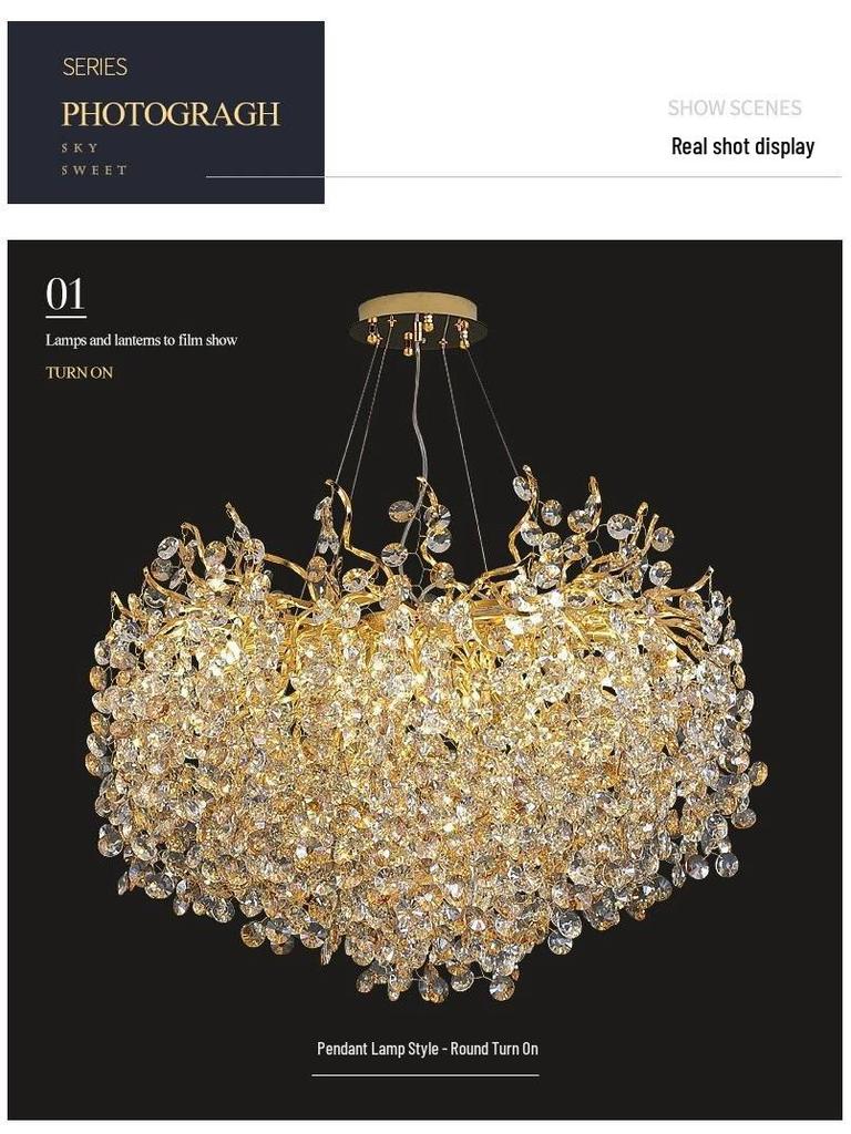 Villa Crystal Branch Chandelier: Elegant American French Luxury for Grand Living Rooms and Halls