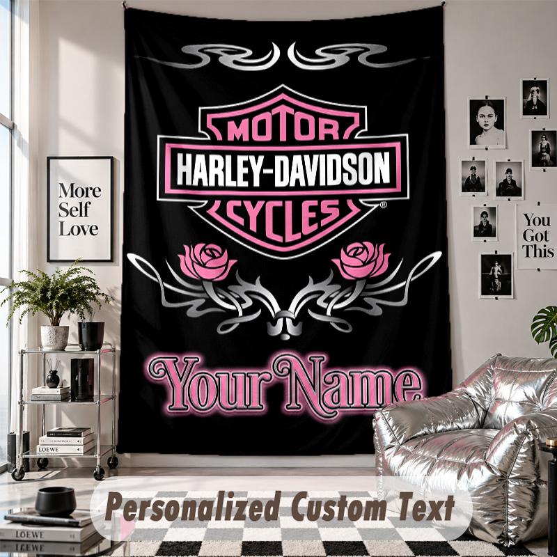 Nástěnná tapisérie s vlastním jménem a textem, Dekorativní tapisérie Harley-Davidson do ložnice