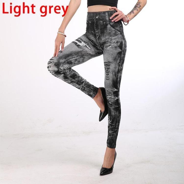 Sexy High Waist Push Up Leggings Faux Jeans Elastic Slim Fitness Pants Sport Leggings For Women