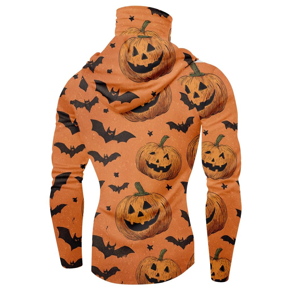 Funktions-Angel-Raglan-Hoodie für Herren mit Halloween-Print - UV-Schutz 50+ Langarm-Sonnenschutzshirt mit Mesh-Visier