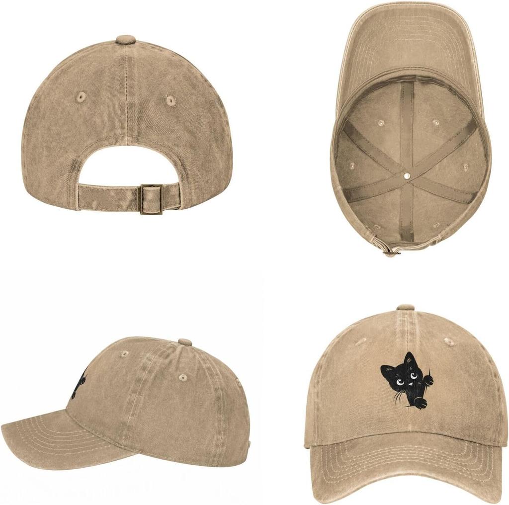 Funny Black Cat Peeking Baseball Cap Golf Hat Dad Hat Vintage Cotton Washed Baseball Caps for Women Unisex