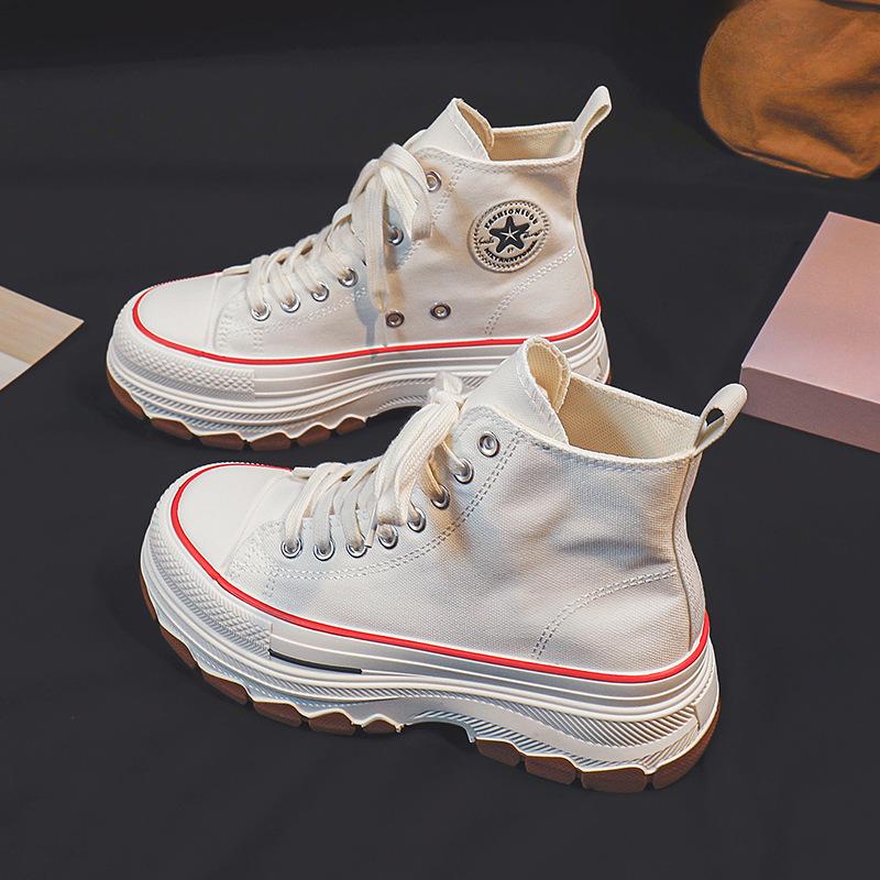 

Высокие туфли в японском стиле с приподнятым дном, дышащие, удобные, универсальные, повседневные кроссовки из парусины для женщин 40 белый