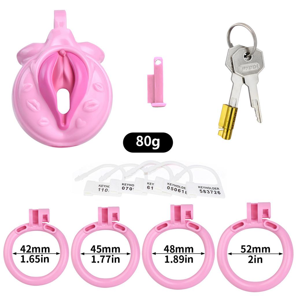 Simulation Female External Genital Cock Cage Chastity Lock Male Use Sexy Transformation Penis Lock Waterproof Customized Toys