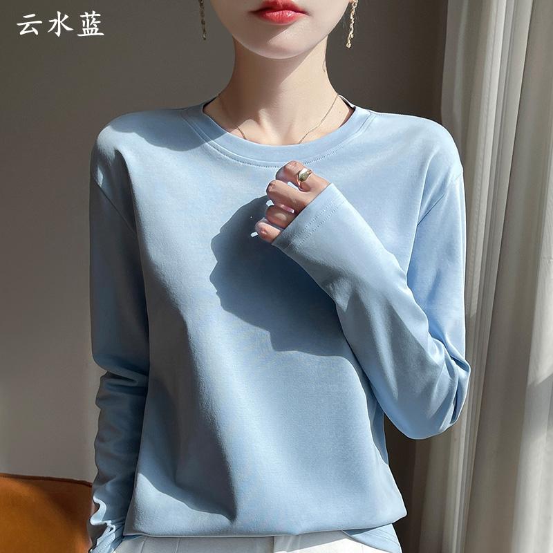 Spring And Summer New Mercerized Polyester Long Sleeve T-shirt Women's Round Neck Loose 100% Polyester Bottoming T-shirt