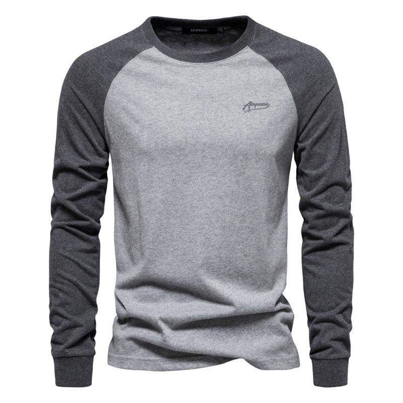 Men Raglan Patchwork Long Sleeve Casual Loose Cotton Mens T Shirt