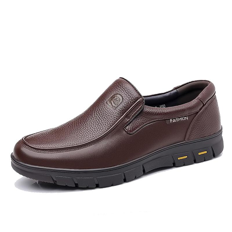 

New Genuine Leather Casual Shoes for Men Flat Platform Walking Shoes Outdoor Footwear Loafers Breathable Sneakers Zapatos Hombre 38 коричневий