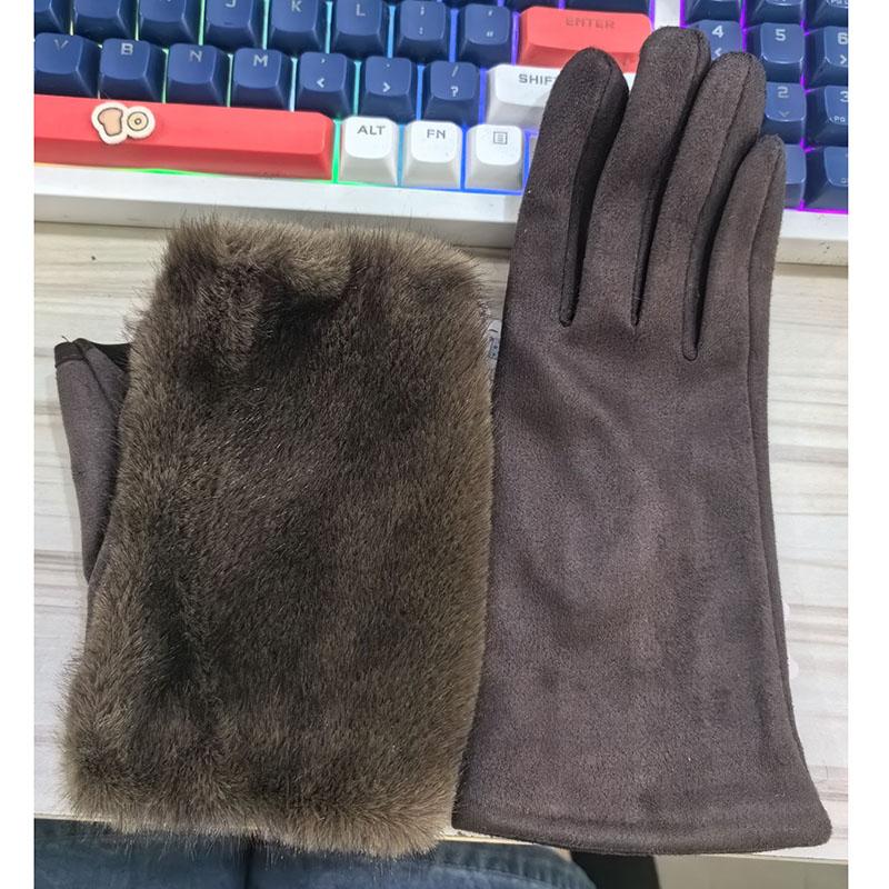 Conjunto Doble Moda Personalidad Ante Invierno Mantener Caliente Pantalla Táctil Guantes de Mujer Peludos Imitación Visón Terciopelo Guantes de Medio Dedo