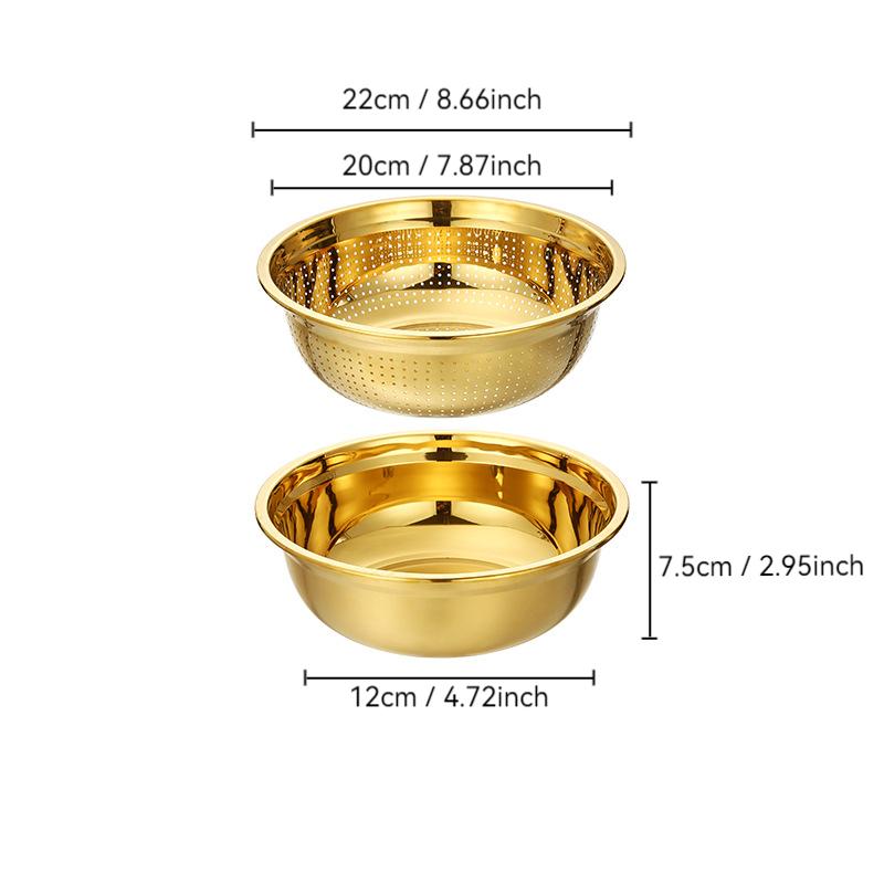 

2 шт./комплект сито для риса, сито из нержавеющей стали, золотая корзина для слива, многофункциональная миска для смешивания яиц и муки, кухонная миска для фруктового супа