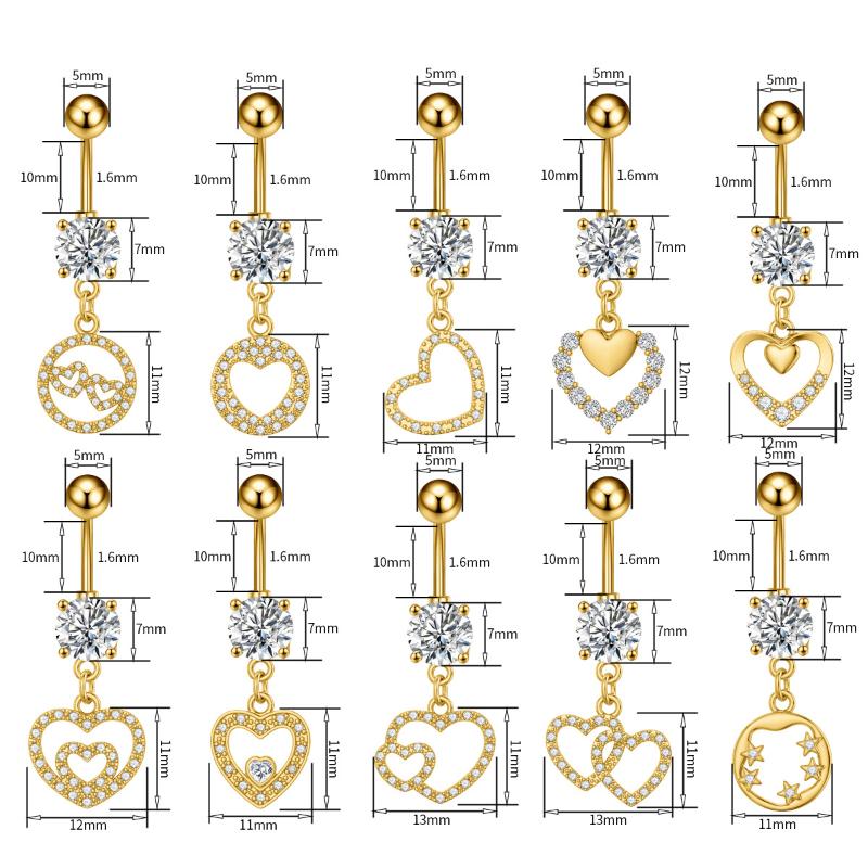 Fashion Simple Zircon Heart Belly Button Rings Stainless Steel Navel Piercing Barbell For Women Sexy Body Jewelry Beach Jewelry