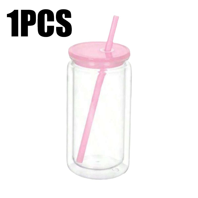 1/1/1PC 16OZ Double Wall Snowglobe Tumbler with Pre-Drilled Hole Reusable Drinks Cups With Straw Break-Resistant Mason Jar Cups