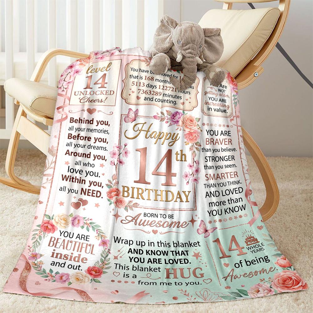 14th Birthday Celebration Blanket Soft & Cozy Great for Sofa Office Picnics Four Seasons Multipurpose Warmthful Decor Birthday Christmas Gift Blanket