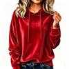 Women's Velvet Hoodie - Color Loose Fit Long Sleeve Top for Casual Wear