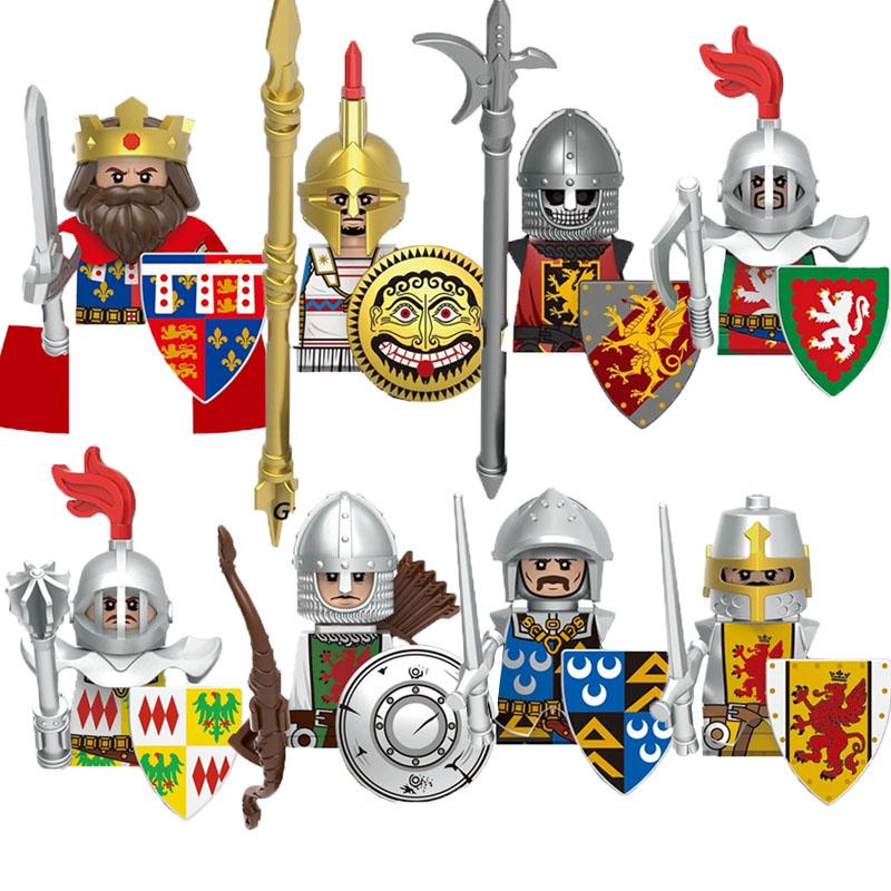 Medieval Soldier Knight Figure MOC Building Block Green Dragon Castle Infantry Orcs Pirate Roman Cavalry Weapons Toys Gifts D122