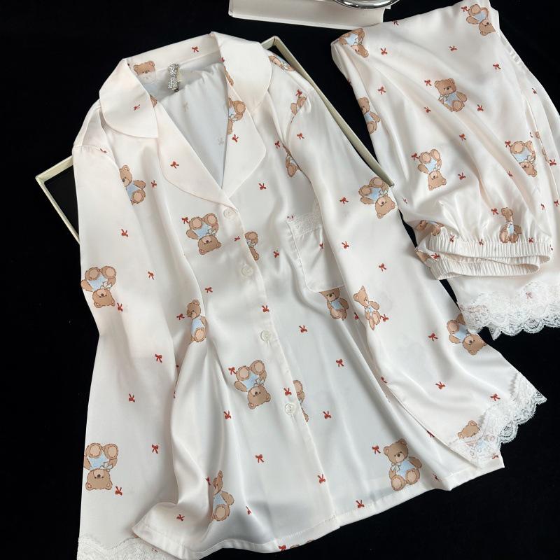 

Yase White Moonlight Little Bear Pajamas – Cute Autumn Long Sleeve and Pants Set for Girls Large