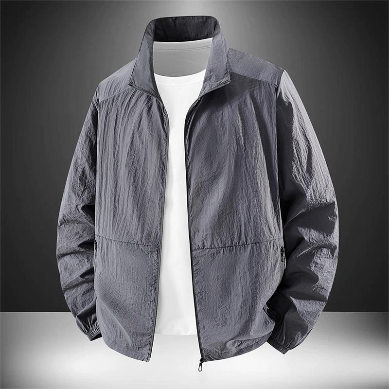 Men's Lightweight Stand Collar Windbreaker - Casual Zip-Up Jacket