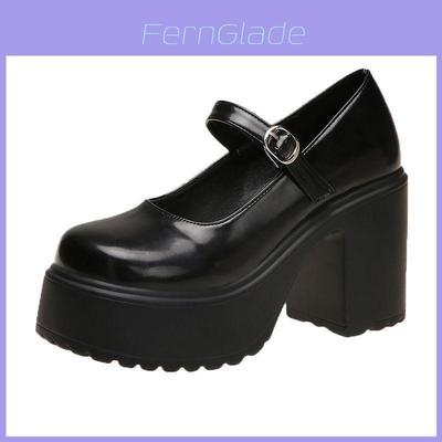 Mary Jane Schuhe für Damen Retro PU Dicker Absatz Plateau Lässig Frühling