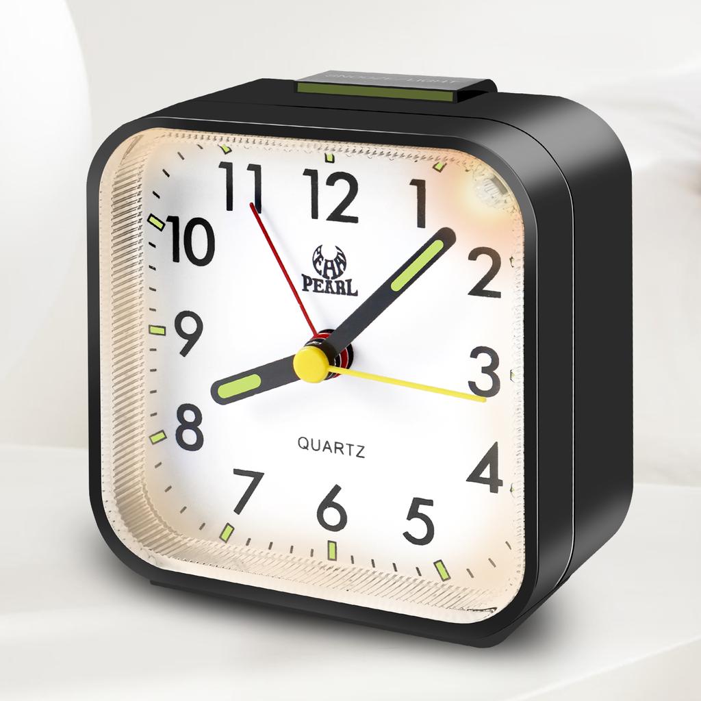 Analog Alarm Clock Battery Operated Analog Desk Clock Portable Silent Bedside Clock with Night Light for Bedroom Bedside