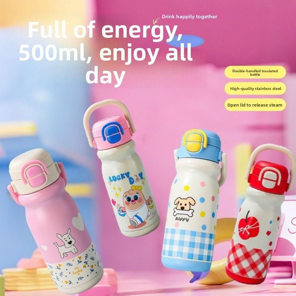 With Handle Vacuum-insulated Bottle Large Capacity Cartoon Straw Cup  Outdoor Activities