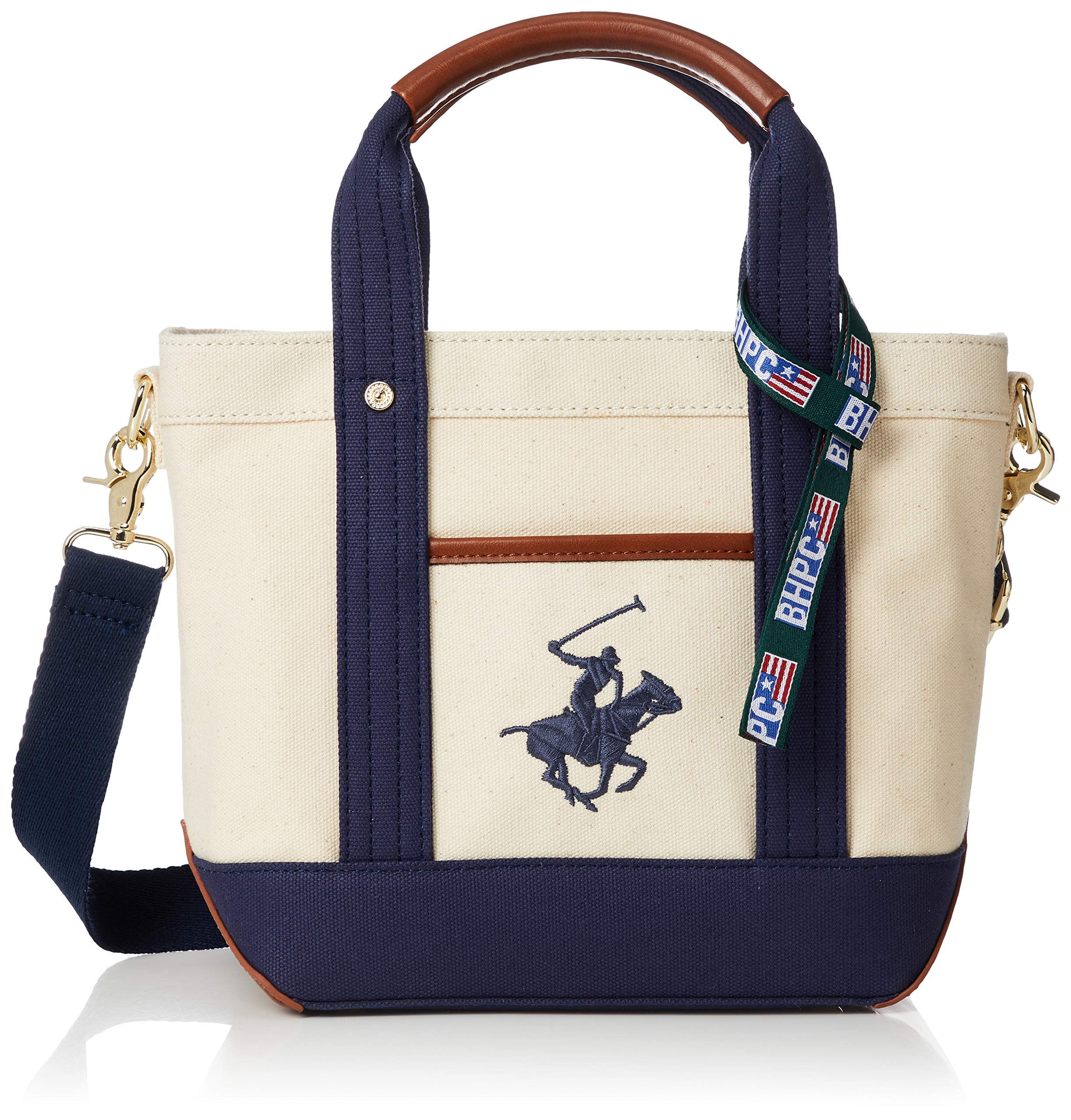 

Beverly Hills Polo Club Canvas Tote Bag (with Shoulder Strap) BH1006N, Ivory and Navy