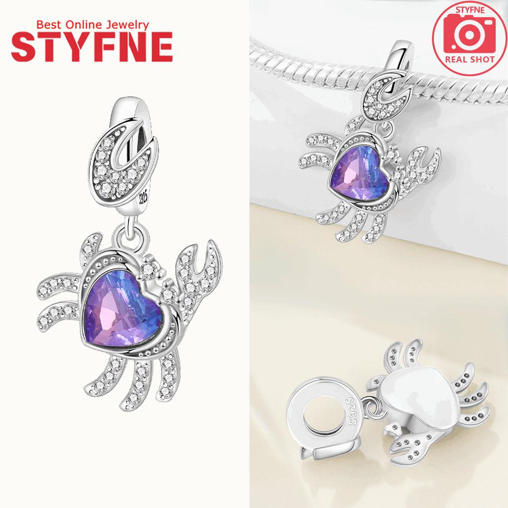 Silver 925 Colored Zircon Heart-shaped Pendant Beads Charm Fit Bracelet Jewelry Making Fine Gift for Women