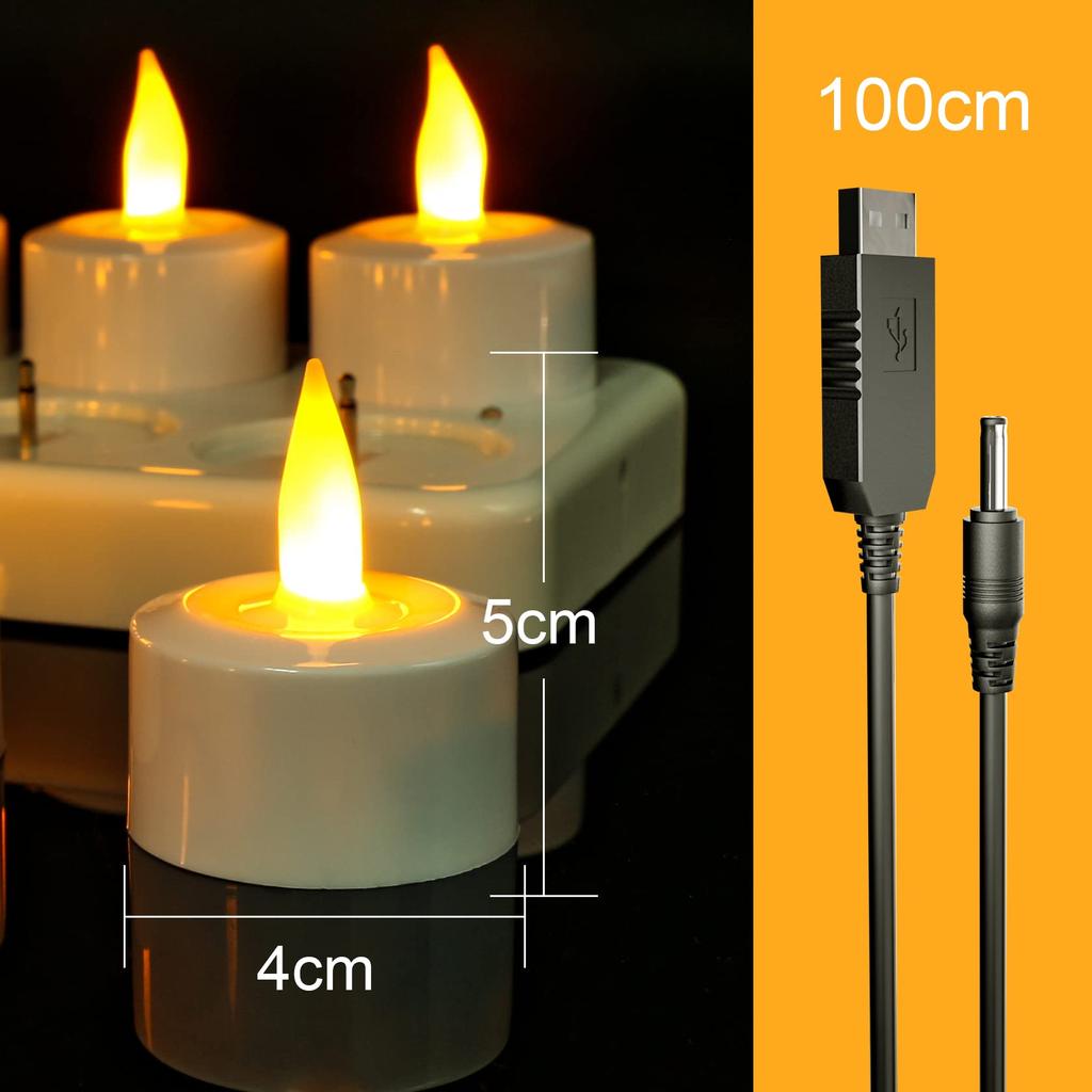Flameless Rechargeable LED Candles, Set of 12, USB Rechargeable, Perfect for Indoor and Outdoor Use, Christmas Tree Decorations, Halloween, Weddings,