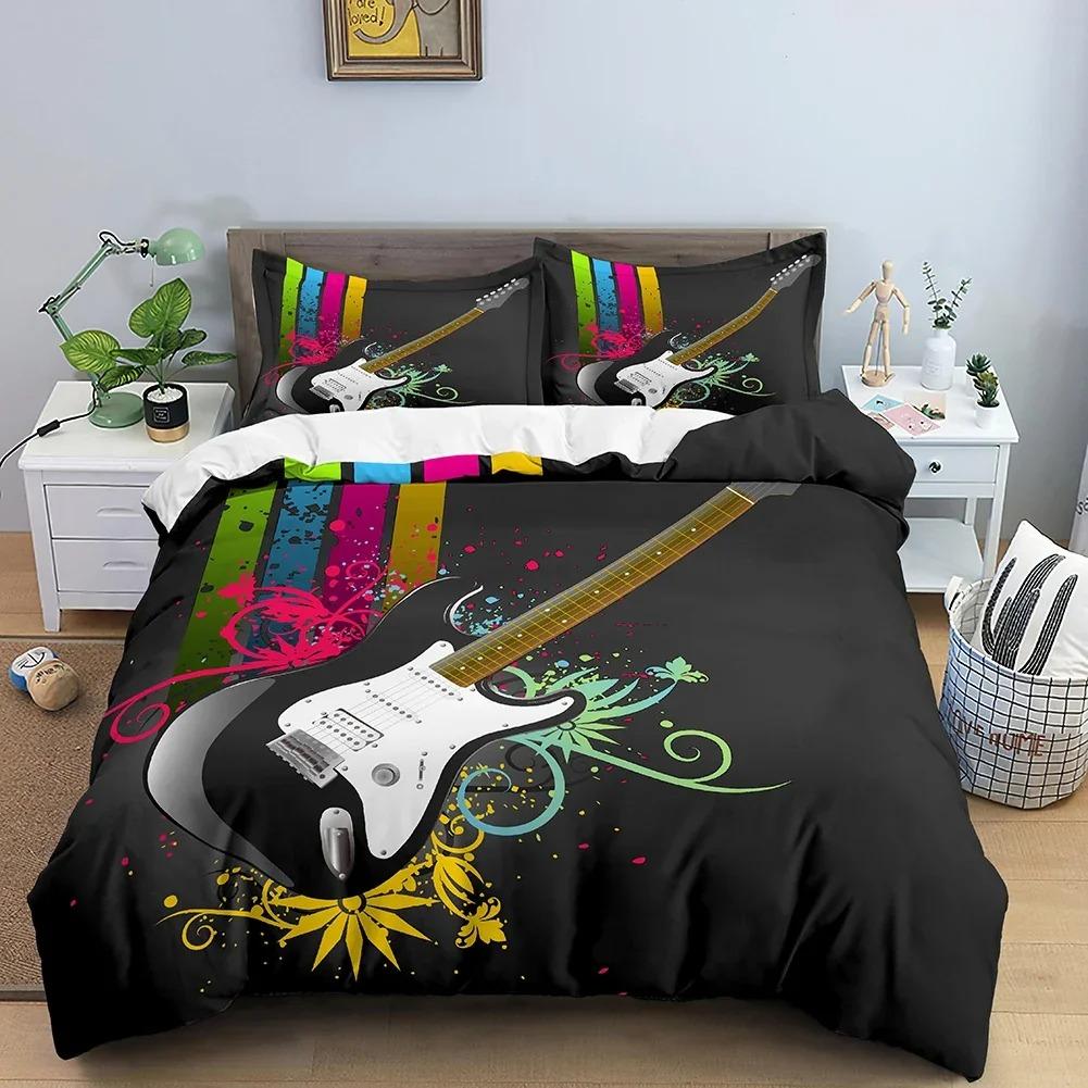 Muzyczny Zestaw Pościeli Różowy Nadruk Skrzypiec Zestaw Poszwy na Kołdrę Twin King Queen Poszwy na Kołdrę z Poszewką na Poduszkę Pokrowiec na Kołdrę Tekstylia Domowe