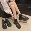 Mocassini con Plateau in Pelle da Donna con Doppia Fibbia e Tacco Chunky, Punta Tonda, Scarpe Casual