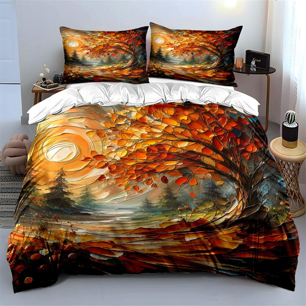 Autumn Landscape Art Decor Set Bedding Set with 1 Duvet Cover 2 Pillowcases Single Double King Queen, Gift
