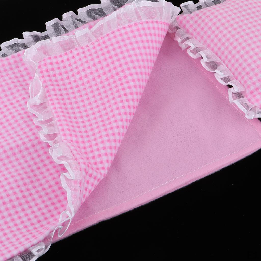 Pink Plaid with Lace Bedding Mattress Pillow Set for Dolls Kids Pretend Play Nursery Props