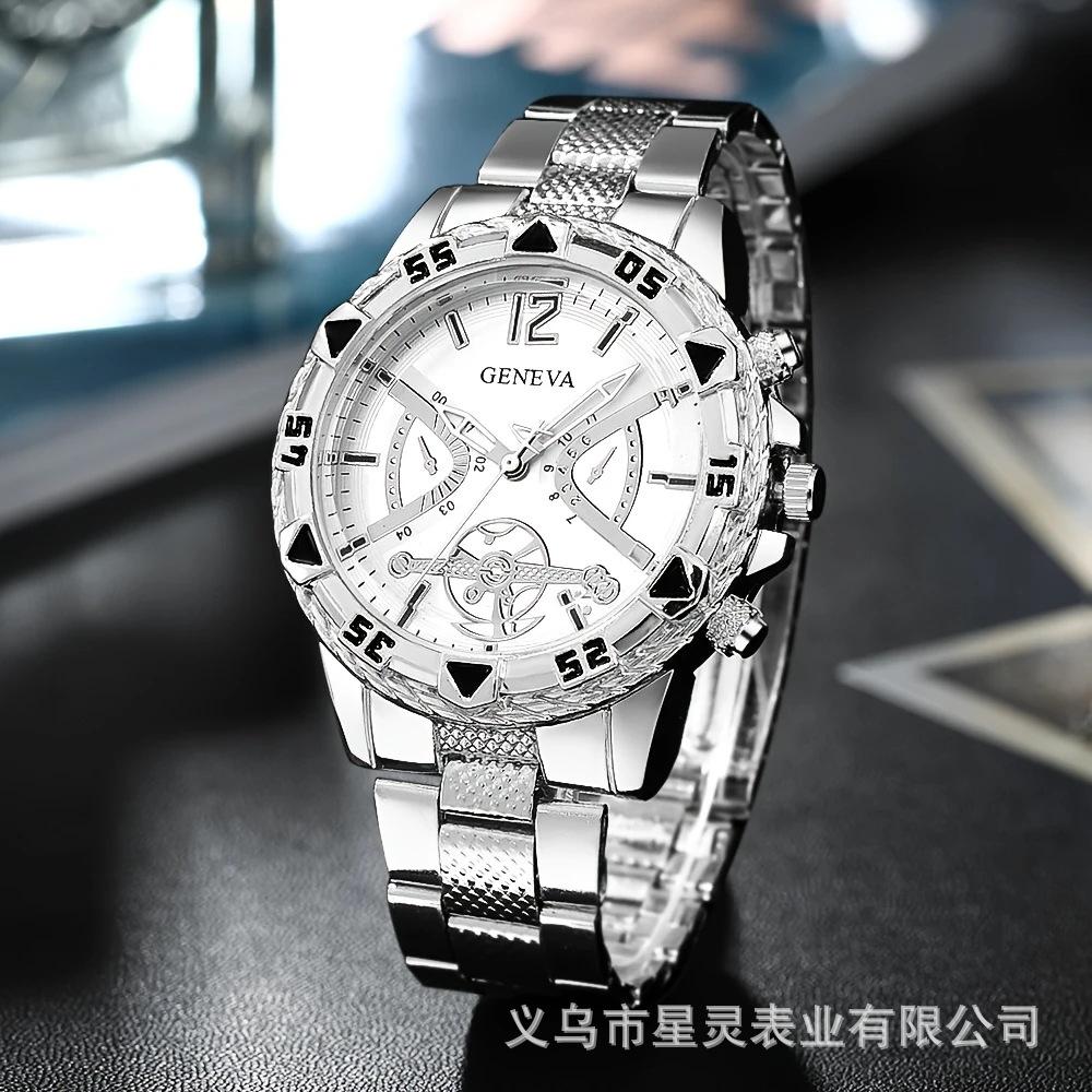 

Мужские часы со стальным ремешком Мужские часы премиум-класса с большим циферблатом для бизнеса Автоматические кварцевые часы со стеклом 1PC