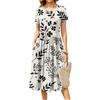 Women's Fashion Casual Loose Floral Print Round Neck Pocket Short Sleeve Dress