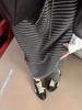 Winter Women's Cozy Korean Long Skirt with Fleece, Striped Color Block, and Comfortable H-Shape Design