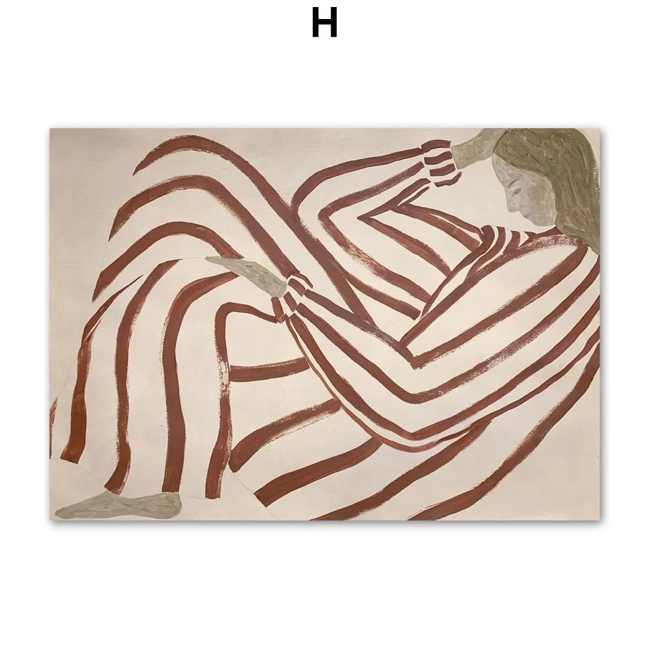 

Sofia Lind Striped Pajamas Woman Geometry Leaf Canvas PaintingNordic Poster Wall Art Print Retro Pictures For Living Room Decor 21X30cm No Frame