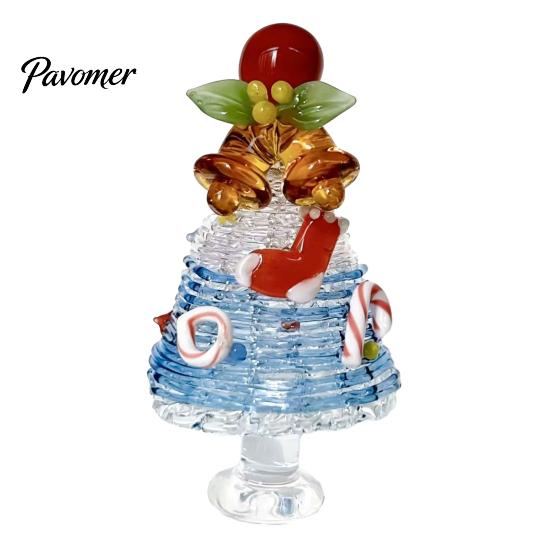 Handmade Colored Glass Decor Glazed Christmas Tree Figurine, Colorful Miniature Xmas Decor, Handcrafted Seasonal Home Festive Ornament Table