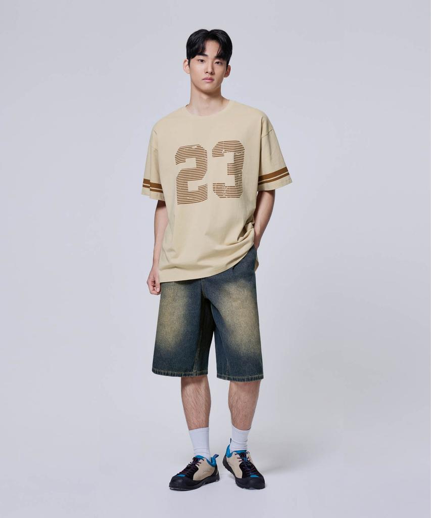 AGOD Oversized Vintage Rugby Short Sleeve T-Shirt [Light Beige]