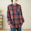 Long Sleeve Lapel Button Down Chest Pocket Shirt Women Art Retro Loose Double-layer Cotton Yarn Plaid Shirts Top for Women