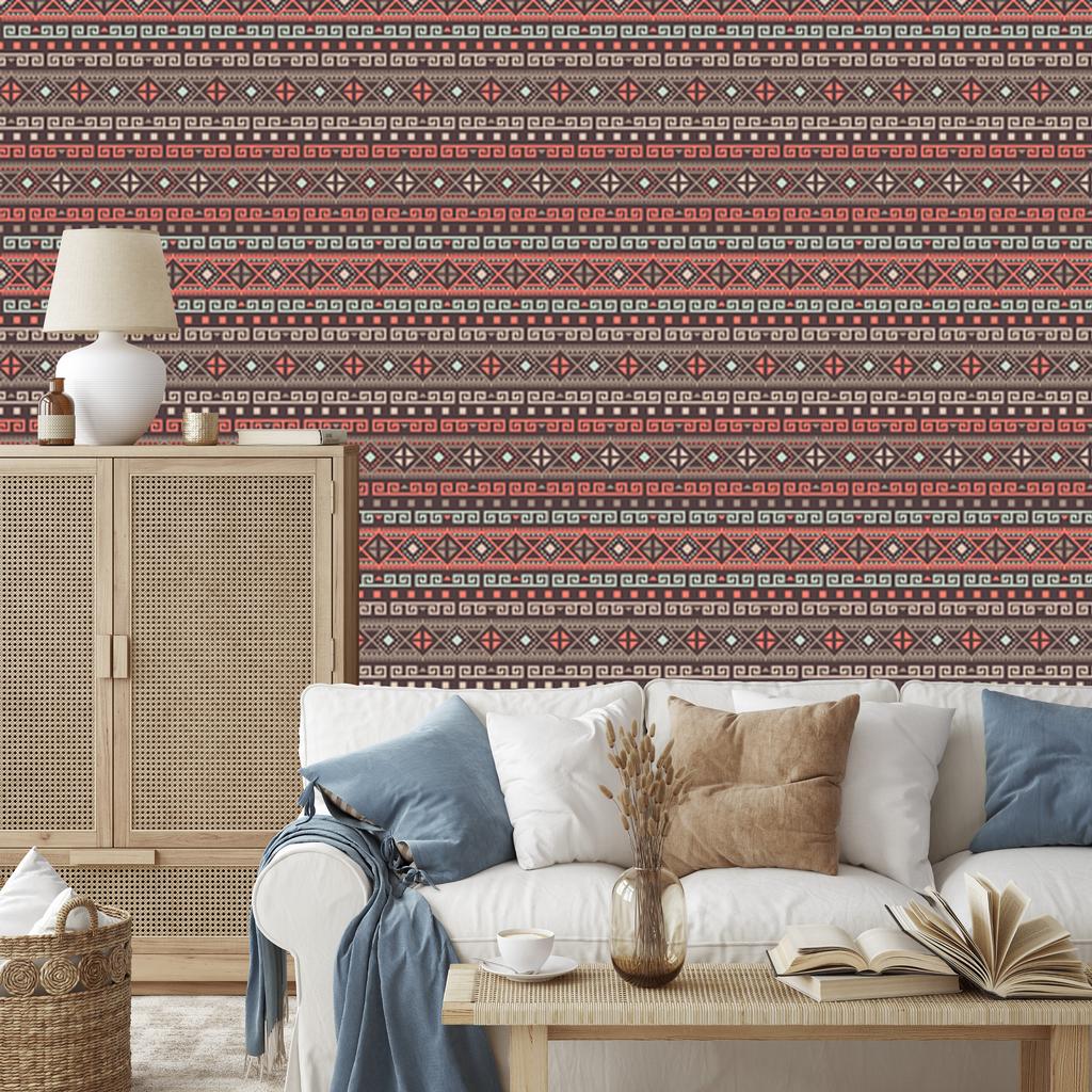 Wallpaper Ethnic Pattern Red and Brown 50x1000