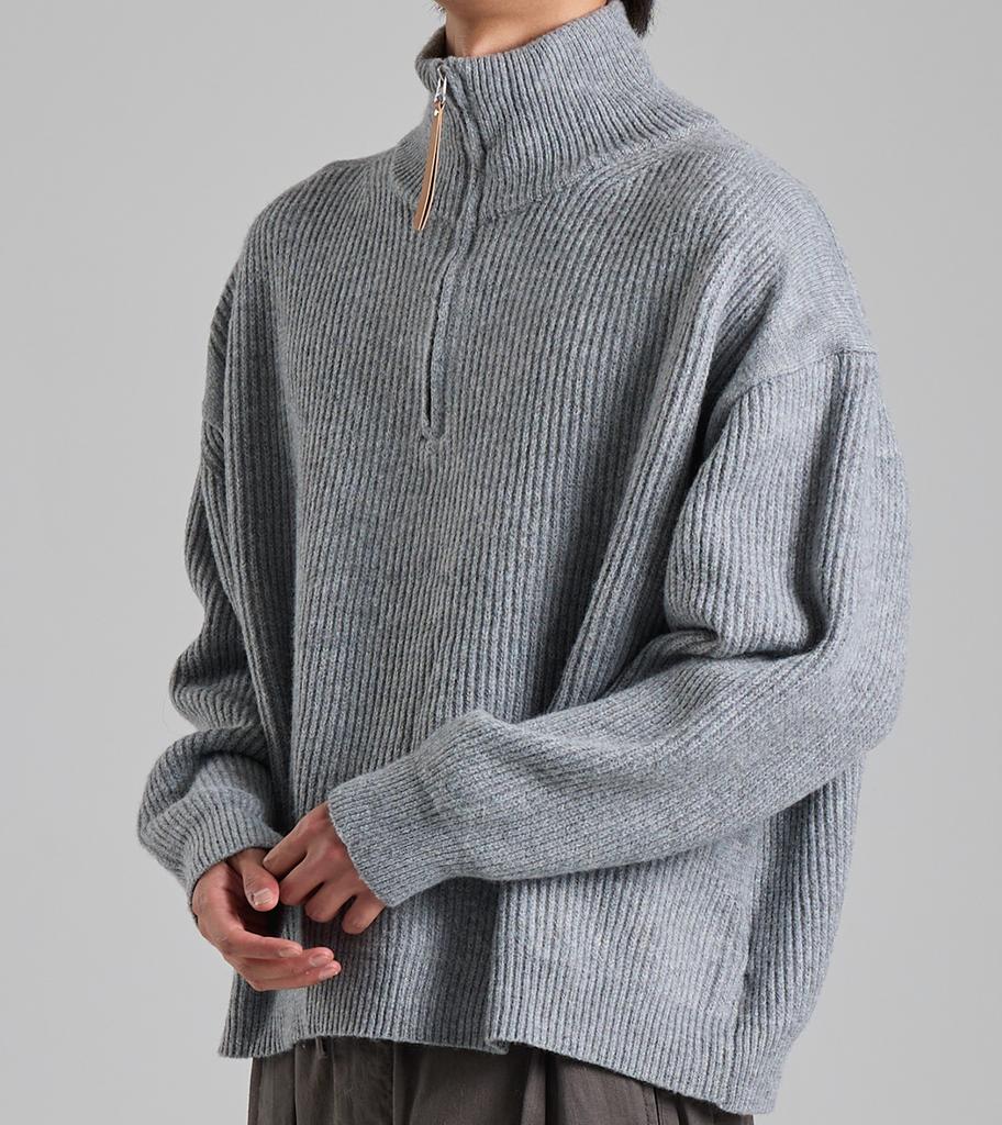 Beoteunseoul Loose Fit Half-Zip High-Neck Knit (Gray)