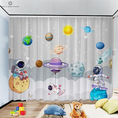 Kreslené závesy s astronautom pre deti, Jednoduché módne závesy na dekoráciu chlapčenskej izby, Domáca dekorácia, 100% polyester
