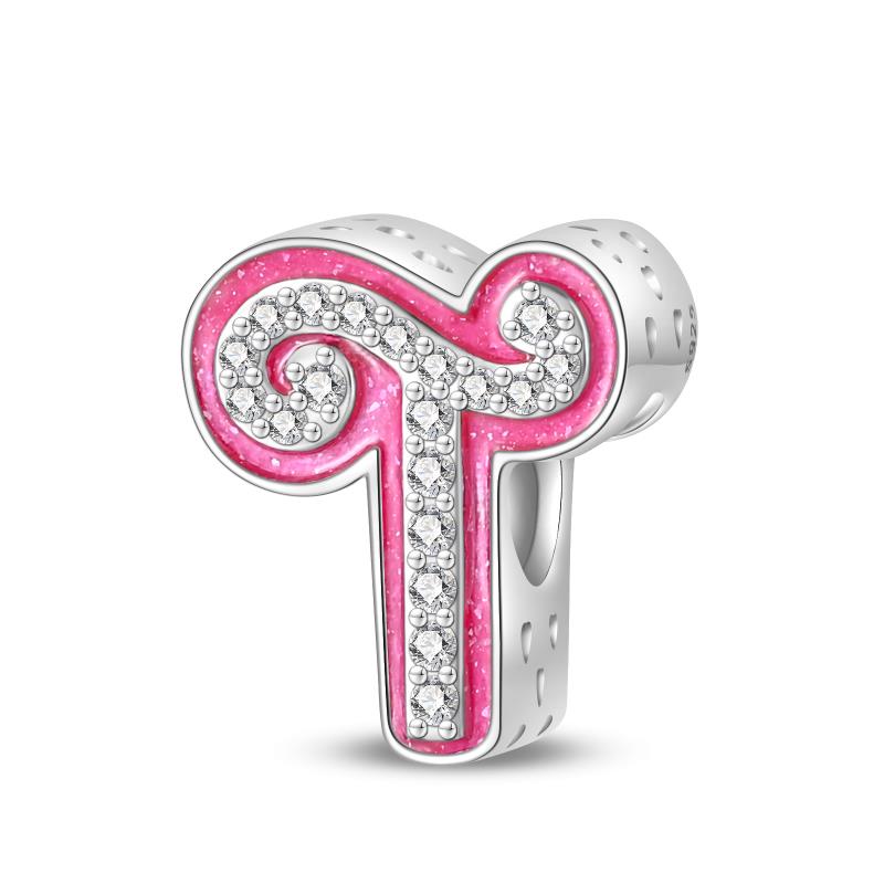 A-Z 26 Alphabet Charms Copper English Letters Charm Pave Pink Cz Fit Pan Original Bracelets Diy Jewelry For Women