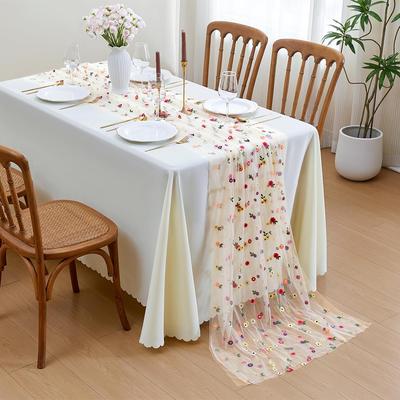 Pastoral  Floral Tablecloth Decorative Dining Mesh Table Runners Seasonal Dining Table Decoration  Party Home DIY Table Runner