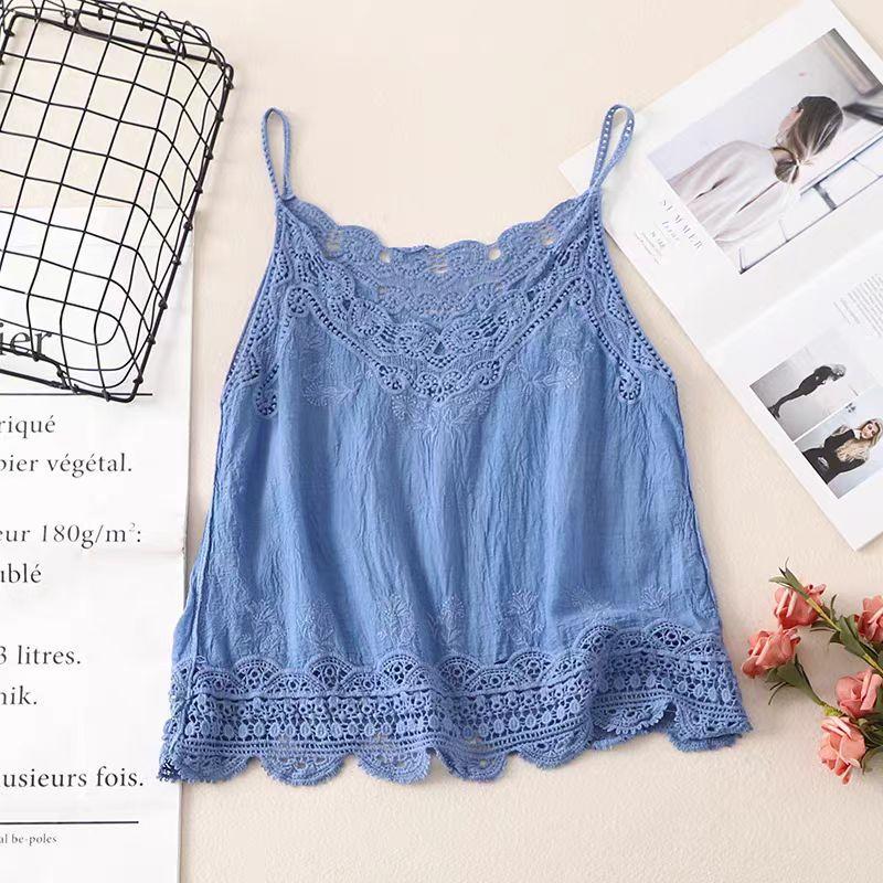

Women s Lace Trim Camisole Casual Linen Sleeveless V-Neck Tank Top OneSize синій